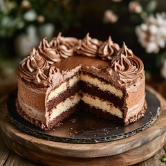 Delicious Chocolate Layer Cake with Swirls of Frosting