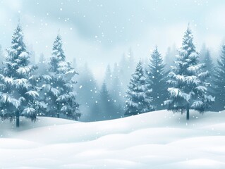 Fototapeta premium Snowy landscape with pine trees and a blue sky