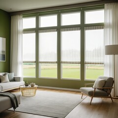 Fototapeta premium Modern Living Room with Large Windows and Natural Light