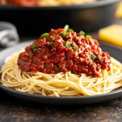 Delicious Spaghetti with Meat Sauce Close Up