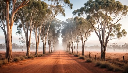 Fototapeta premium Misty Morning on a Red Dirt Road