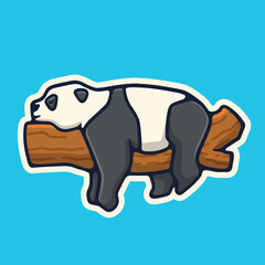 illustration cartoon animal panda sleep on wood good for sticker