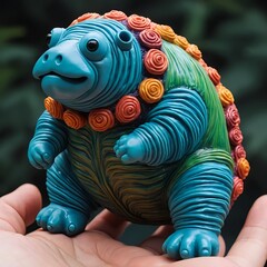 Whimsical Teal Creature with Floral Accents