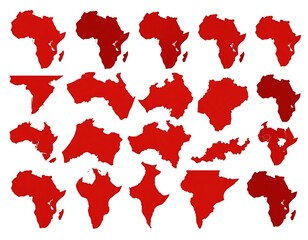 Red African Continent Map Variations