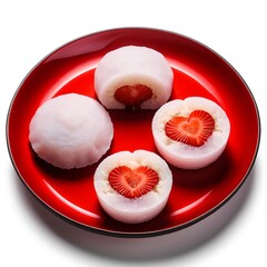 Strawberry Mochi on Red Plate