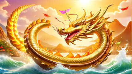Animated Dragon Boat Racing Game Graphics