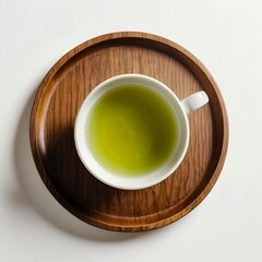 Top View of a Cup of Green Tea on a Wooden Tray