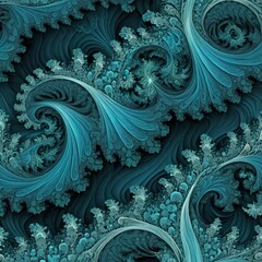 Teal Abstract Swirl Fractal Art