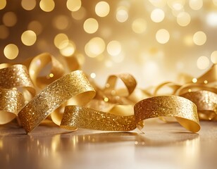 Gold Glitter Ribbon on Sparkling Background