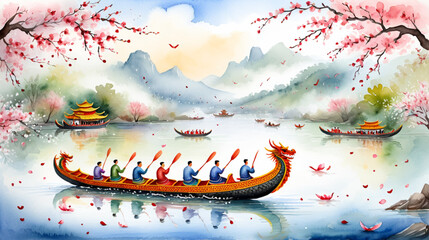 Scenic Lake Boat Painting