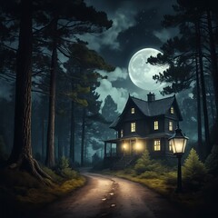 Fototapeta premium Mysterious House in the Moonlight