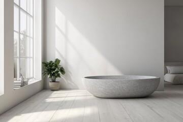 Fototapeta premium Modern bathroom interior with a freestanding tub and natural light