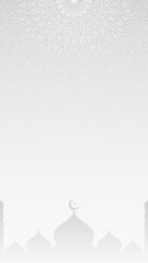 Simple Elegant Mosque Silhouettes on Neutral White And Light Grey Vertical Background Design with Intricate Islamic Art and Patterns