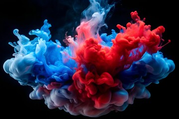 Stunning Red and Blue Ink Smoke Explosion in Water Creating a Dynamic Abstract Effect