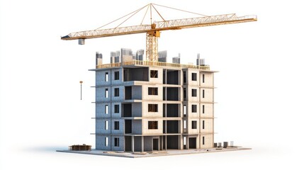 Construction Crane Over Apartment Building Under Construction