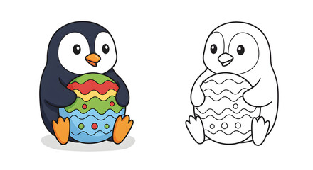 Cute penguin with decorated easter egg design perfect for children projects