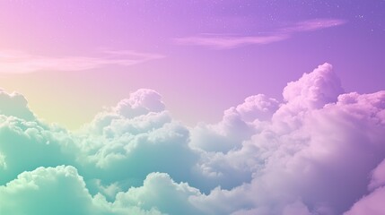 Fototapeta premium ghost sky, clouds, glow light purple and green, fog, stars