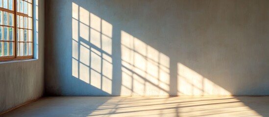 Obraz premium Empty room with window sunlight shadows, ideal for product placement
