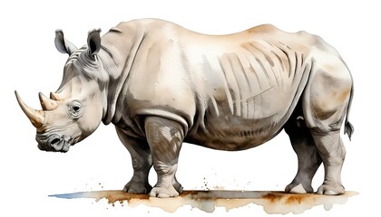 Fototapeta premium Watercolor Rhino, White Rhinoceros, African Wildlife