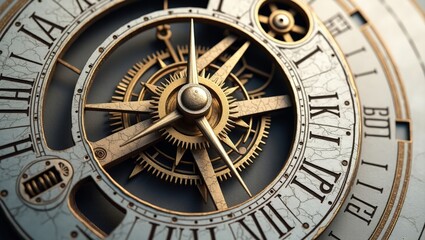 Obraz premium Intricate Clockwork Mechanism with Roman Numerals, Evoking Timelessness