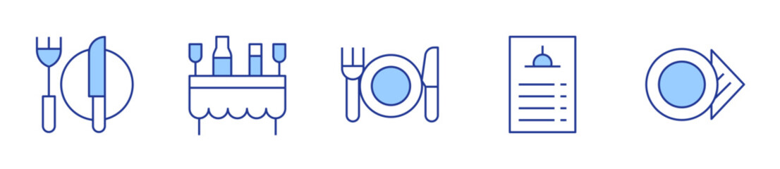buffet, dinner, plate, menu, restaurant. Restaurant Icon vector illustration. Line Duotone style. Editable stroke