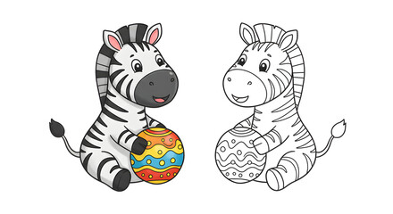 Obraz premium Playful zebra with decorated orb, cartoon coloring page with cute animal friend