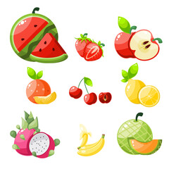 Set bundles illustration summer fruit, fresh tropical fruits, delicious summer fruits