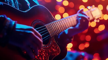 Obraz premium Acoustic Guitar Concert Night: A Musician's Passion