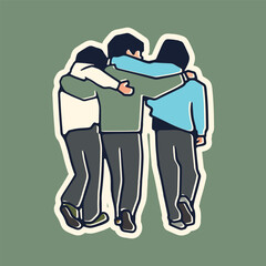 Art Illustration friendship capture from behind