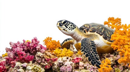 Obraz premium Sea Turtle Swimming Through Coral Reefs