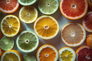 Obraz premium Sliced Citrus Fruits Assortment - Fresh and Colorful Overhead View