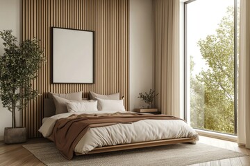 An aesthetically pleasing modern bedroom interior with natural lighting