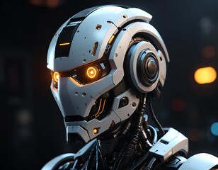 Futuristic Robot Head Close-up