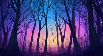Obraz premium Silhouette trees and vibrant skies create a magical forest scene