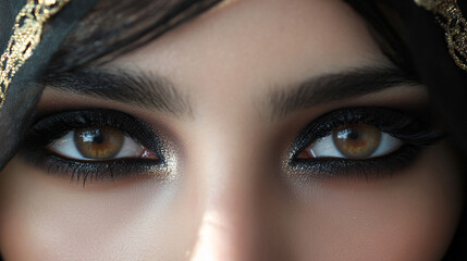 Fototapeta premium Exquisite Middle Eastern Beauty: Bold Kohl-Lined Eyes in Traditional Makeup Look