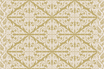 Seamless traditional Thai art floral arabesque pattern in damask style motifs suitable for wallpaper, cloth, curtain, textile, tile and fabric design isolated illustration vector archive EPS file.