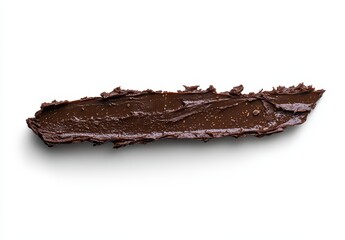 Fototapeta premium Rich dark chocolate spread on a white surface highlighting the smooth texture and glossy finish, perfect for desserts or baking inspirations.