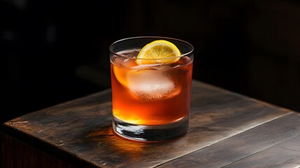 Refreshing Iced Cocktail Drink in Rocks Glass with Lemon