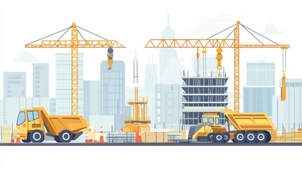 City construction site, cranes, trucks, progress. Possible use stock photo for construction industry presentations