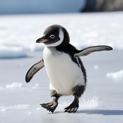 Obraz premium Cute Baby Penguin Walking on Ice
