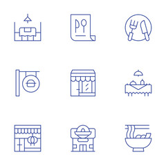Restaurant icons set. Thin Line style, editable stroke. dinner, menu, restaurant, cutlery, family meal, noodle