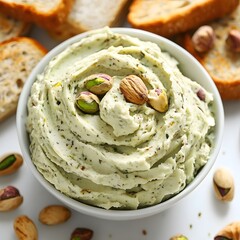 Creamy Pistachio Dip with Toasted Bread: Gourmet Food Photography