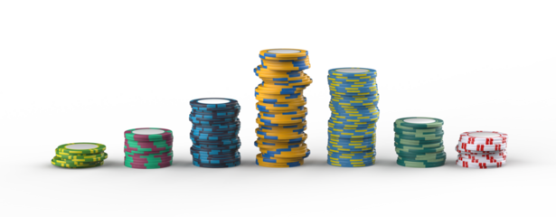 The pocker casino chips of the different colors. Pile of Casino pocker gambling chips. Casino or pocker chips isolated on transparency background.