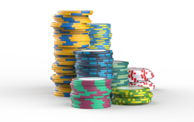 The pocker casino chips of the different colors. Pile of Casino pocker gambling chips. Casino or pocker chips isolated on transparency background.