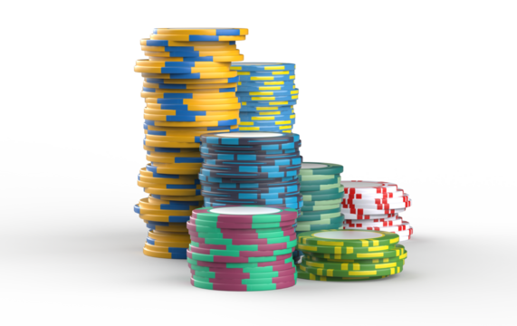 The pocker casino chips of the different colors. Pile of Casino pocker gambling chips. Casino or pocker chips isolated on transparency background.