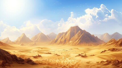 Naklejka premium realistic Golden desert, sunshine, mountains