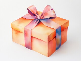 Obraz premium Cheerful Watercolor Gift Box Wrapped with Silky Ribbon Design