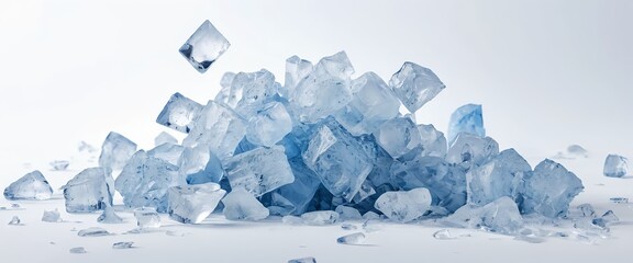 Pile of Ice Cubes on White Background