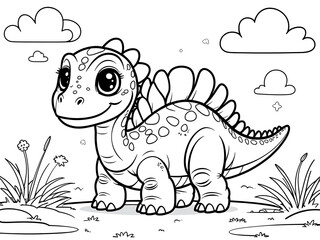 Cheerful and Colorful Cartoon Illustration of a Friendly Dinosaur.