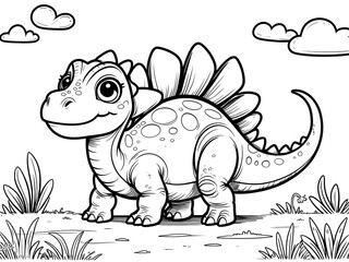 Fototapeta premium Cheerful and Colorful Cartoon Illustration of a Friendly Dinosaur.